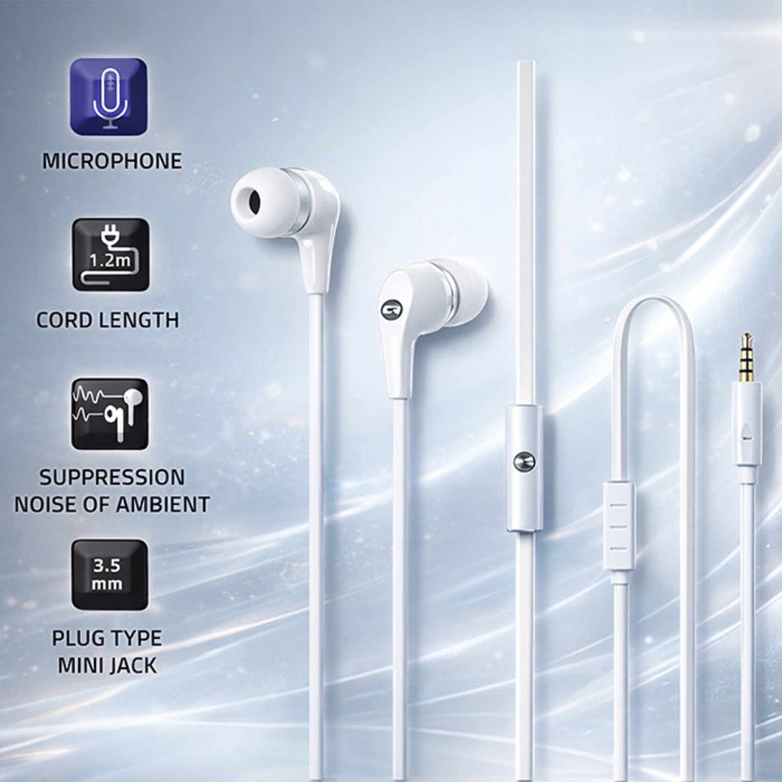 Qoltec In-Ear Headphones with Microphone White