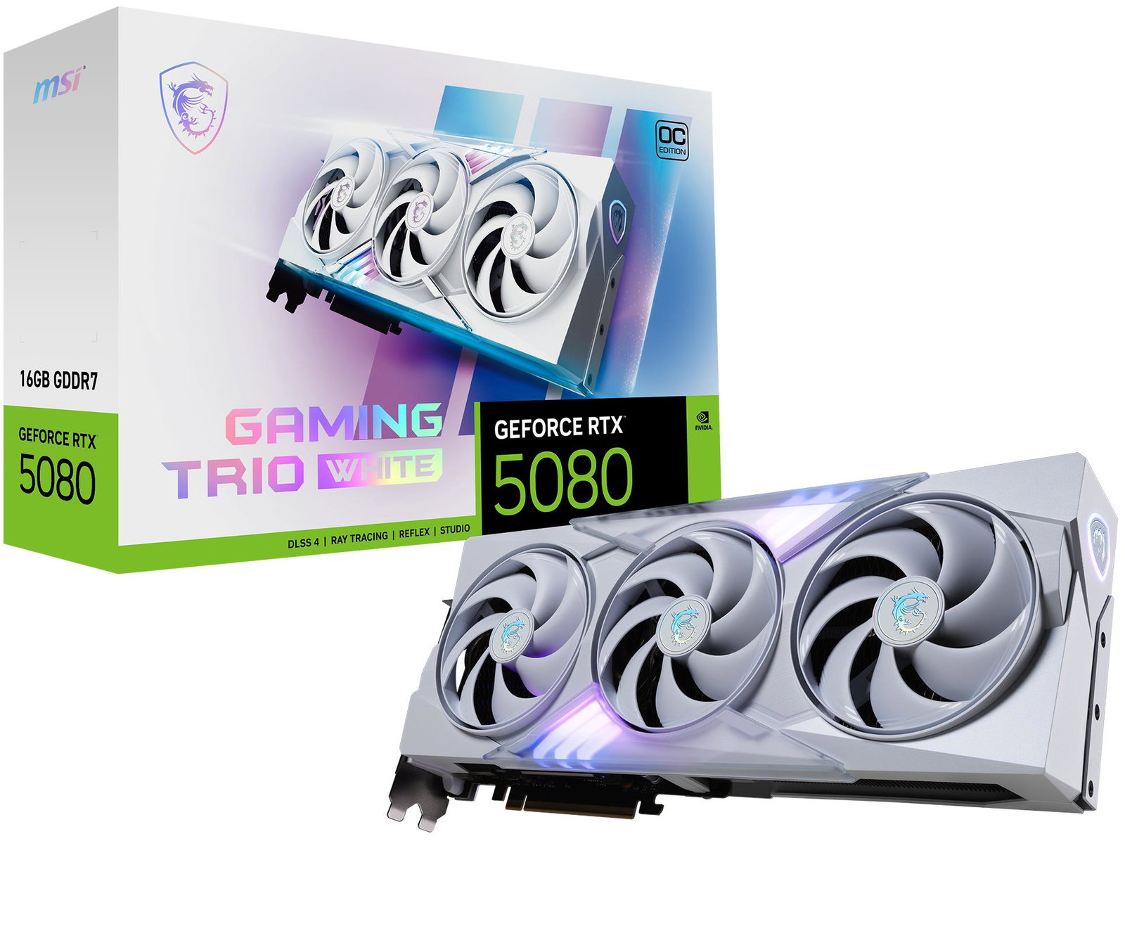 Graphics Card MSI NVIDIA GeForce RTX 5080 16 GB GDDR7 256 bit PCIE 5.0 16x Dual Slot Fansink 1xHDMI 3xDisplayPort 508016GGAMTRIOOCWHI