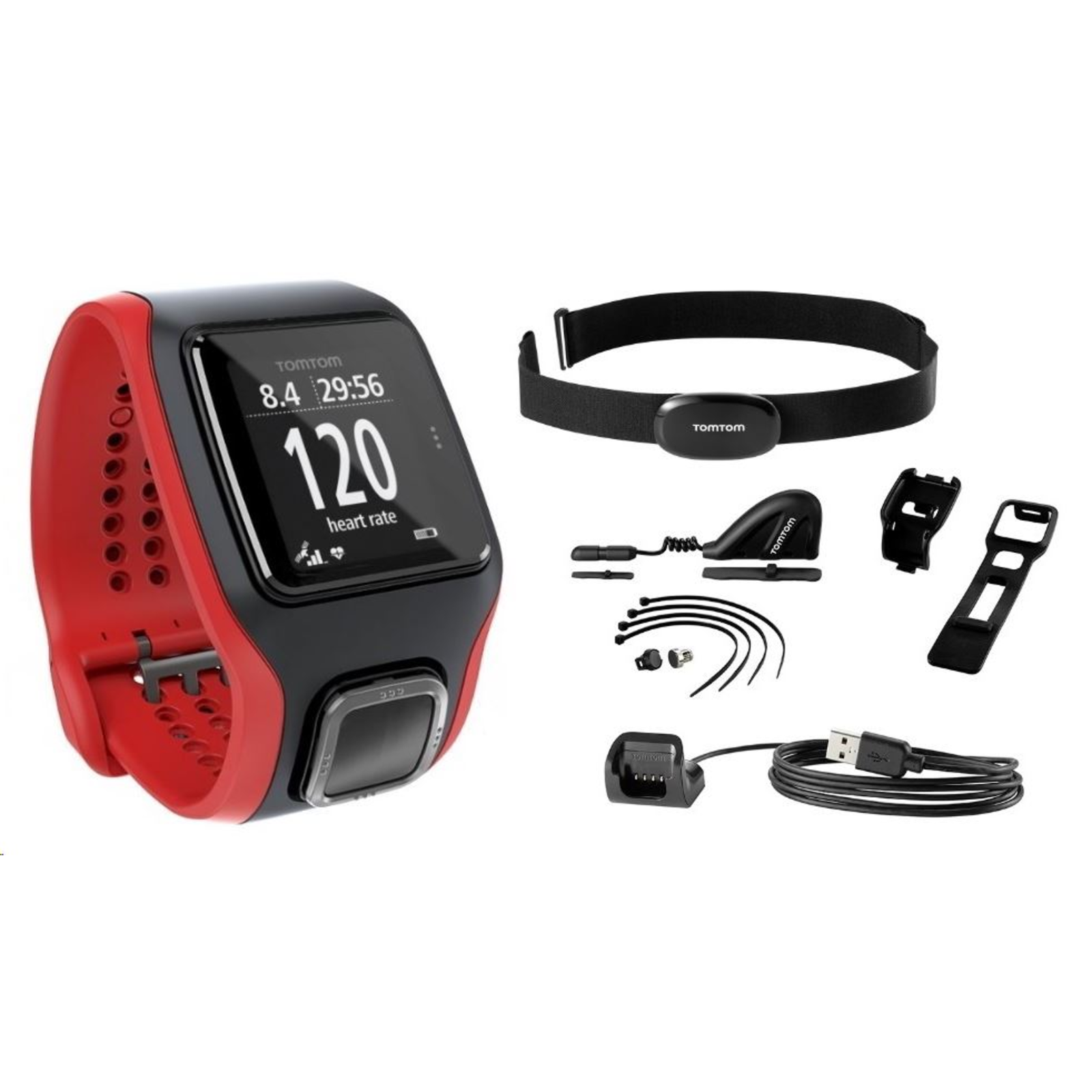 TomTom Multi-Sport Cardio HR GPS Smartwatch Black-Red