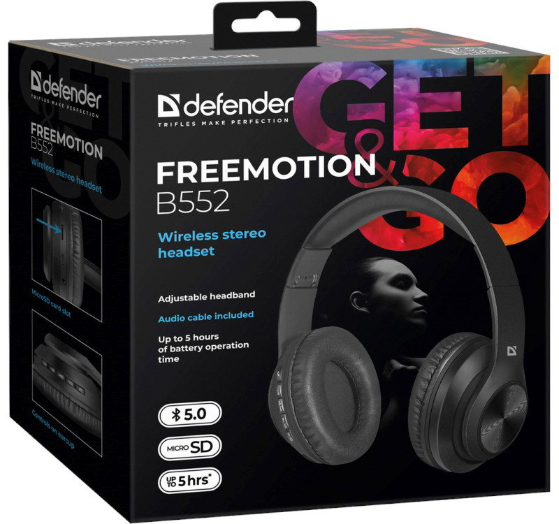 Bluetooth in-ear headphones with microphone DEFENDER FREEMOTION B552 black