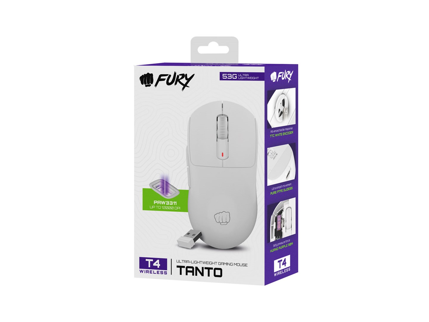 FURY Tanto T4 gaming mouse wireless 12000 dpi white