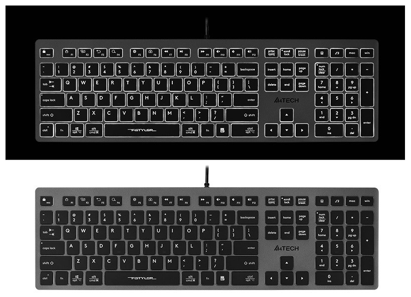 A4Tech 47125 FSTYLER FX60H, GreyBlack With White Backlit