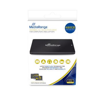 SSD MEDIARANGE 480 GB Serial ATA III NAND flash type TLC (Triple Level Cell) Write speed 480 MB/s Read speed 550 MB/s 2.5 MR1003