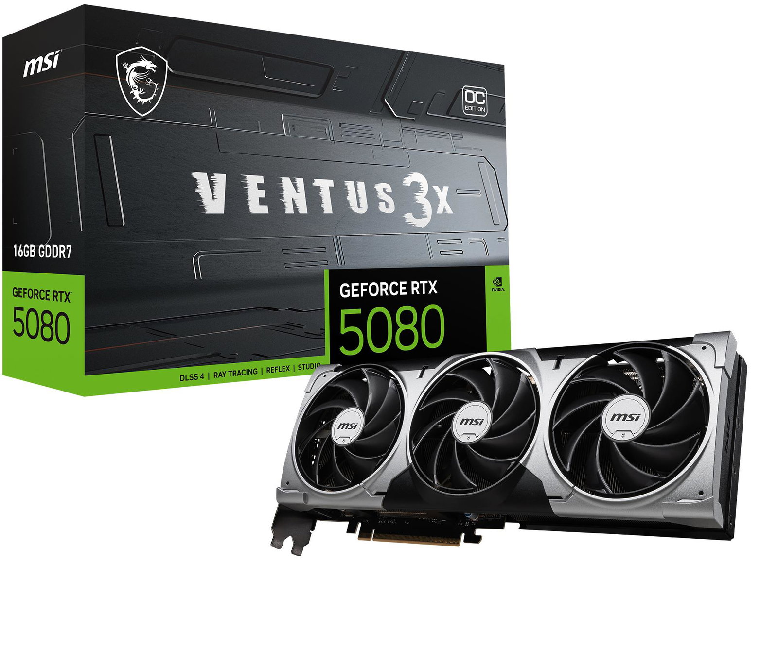 Graphics Card MSI NVIDIA GeForce RTX 5080 16 GB GDDR7 256 bit PCIE 5.0 16x Dual Slot Fansink 1xHDMI 3xDisplayPort RTX508016GVENTUS3XOC