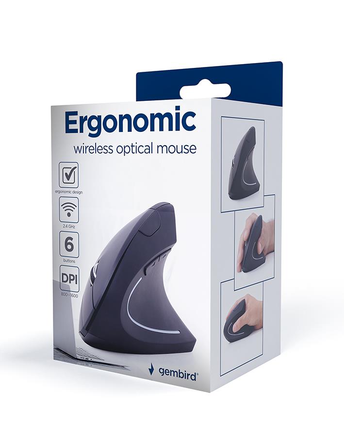 MOUSE USB OPTICAL WRL BLACK/ERGONOMIC MUSW-ERGO-01 GEMBIRD