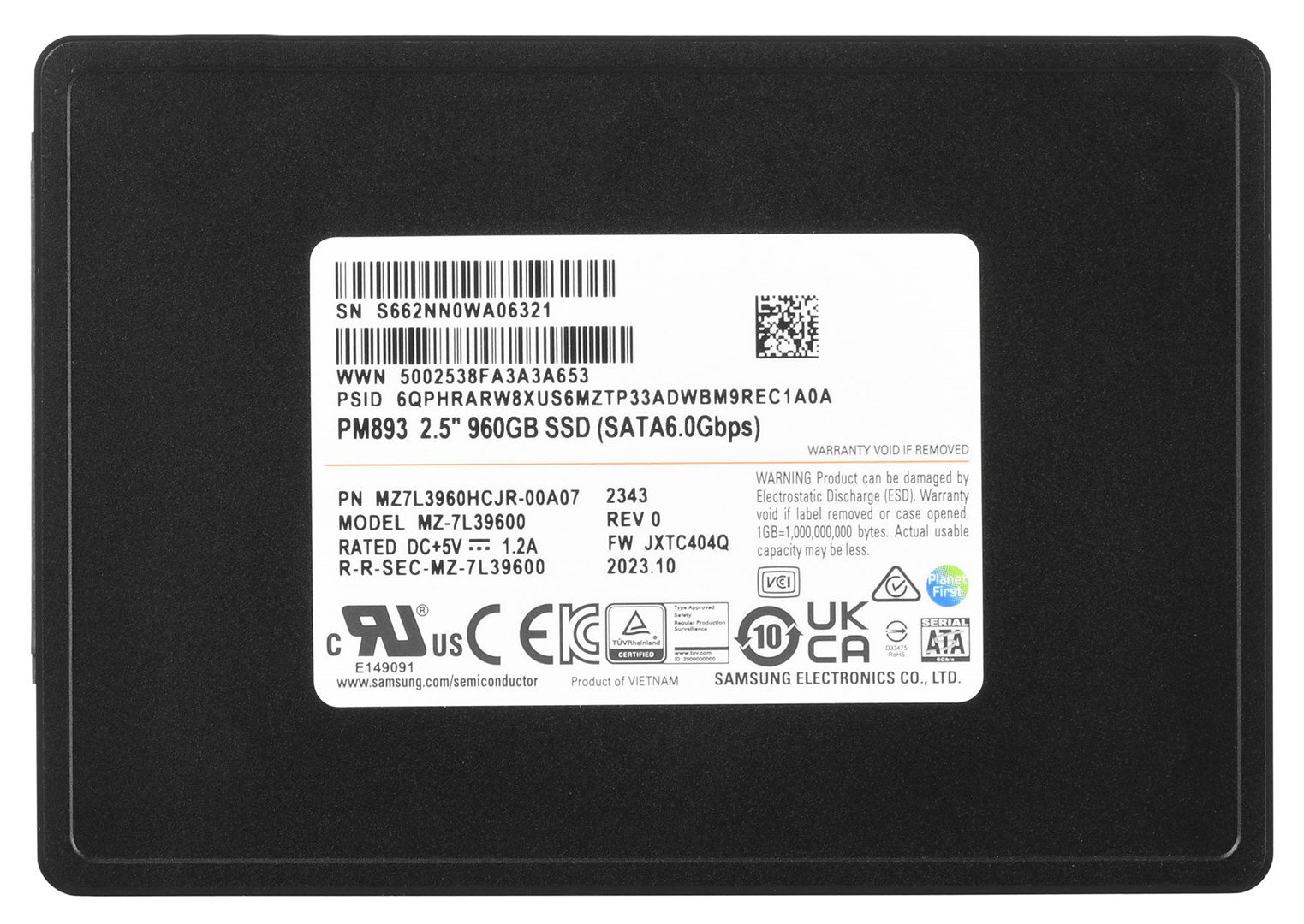 SSD Samsung PM893 960GB SATA 2.5 MZ7L3960HCJR-00A07 (DWPD 1)