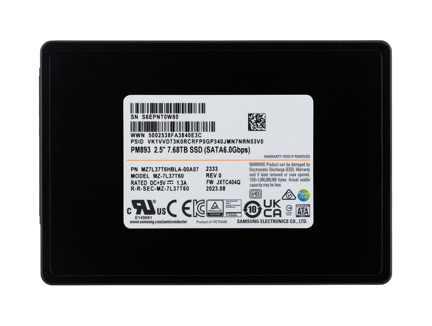 SSD Samsung PM893 7.68TB SATA 2.5 MZ7L37T6HBLA-00A07 (DWPD 1)