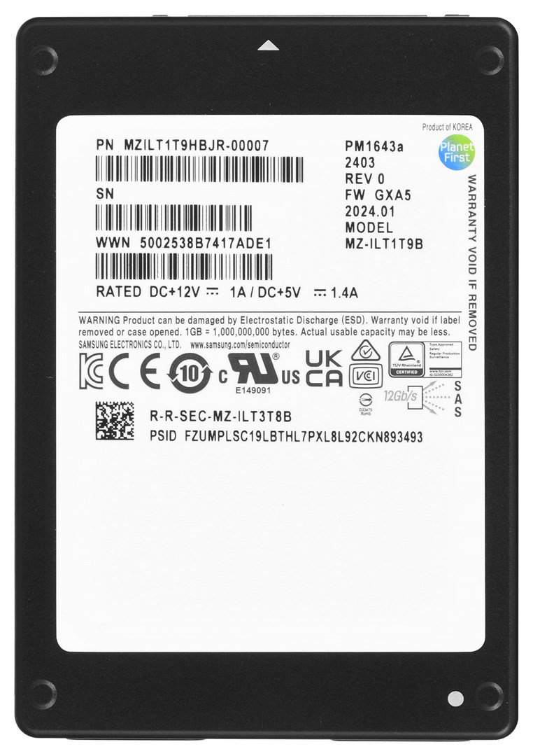 SSD Samsung PM1643a 1.92TB 2.5 SAS 12Gb/s MZILT1T9HBJR-00007 (DWPD 1)
