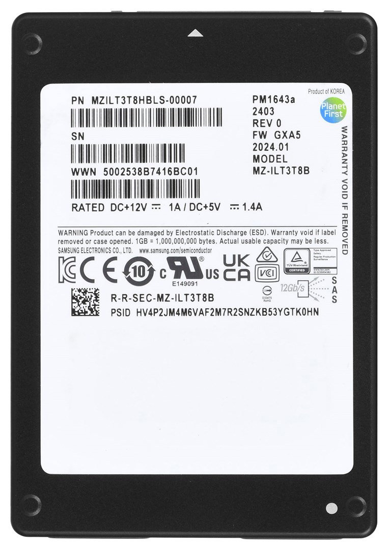 SSD Samsung PM1643a 3.84TB 2.5 SAS 12Gb/s MZILT3T8HBLS-00007 (DWPD 1)