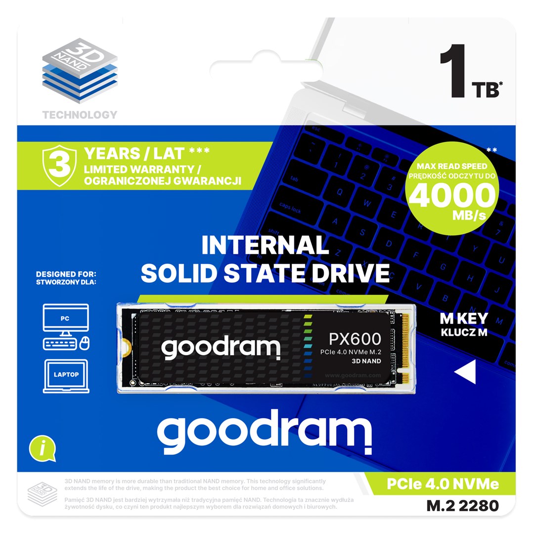 Goodram SSDPR-PX600-1K0-80 internal solid state drive 1 TB M.2 PCI Express 4.0 NVMe 3D NAND