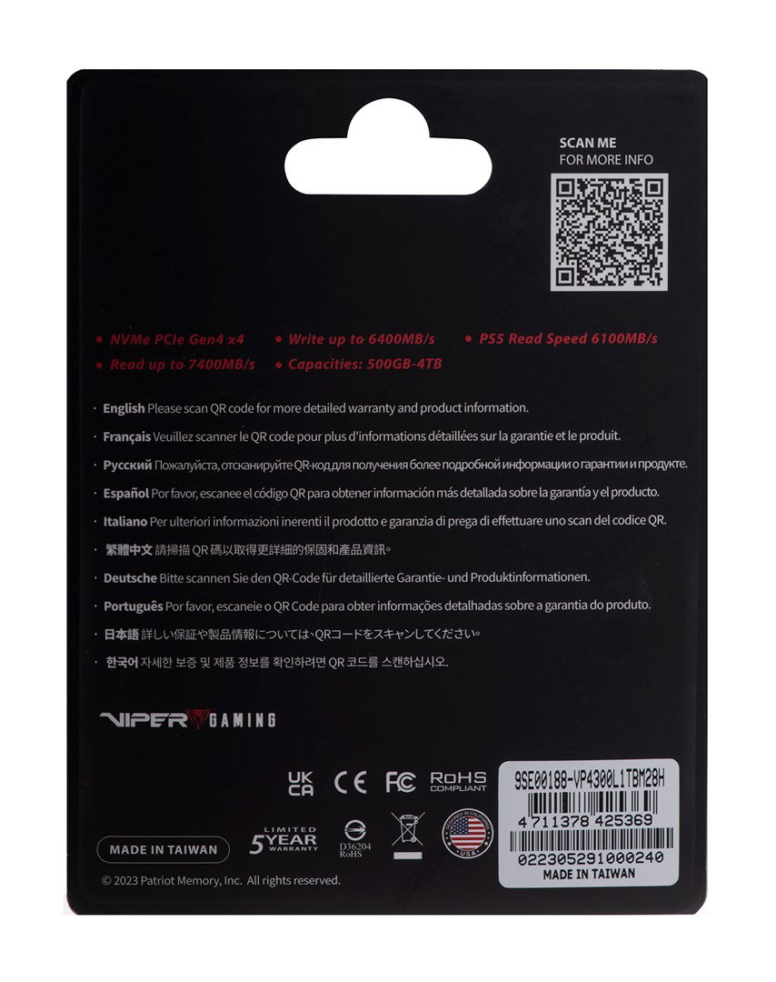 Patriot Memory VP4300 Lite M.2 1 TB PCI Express 4.0 NVMe (VP4300L1TBM28H)