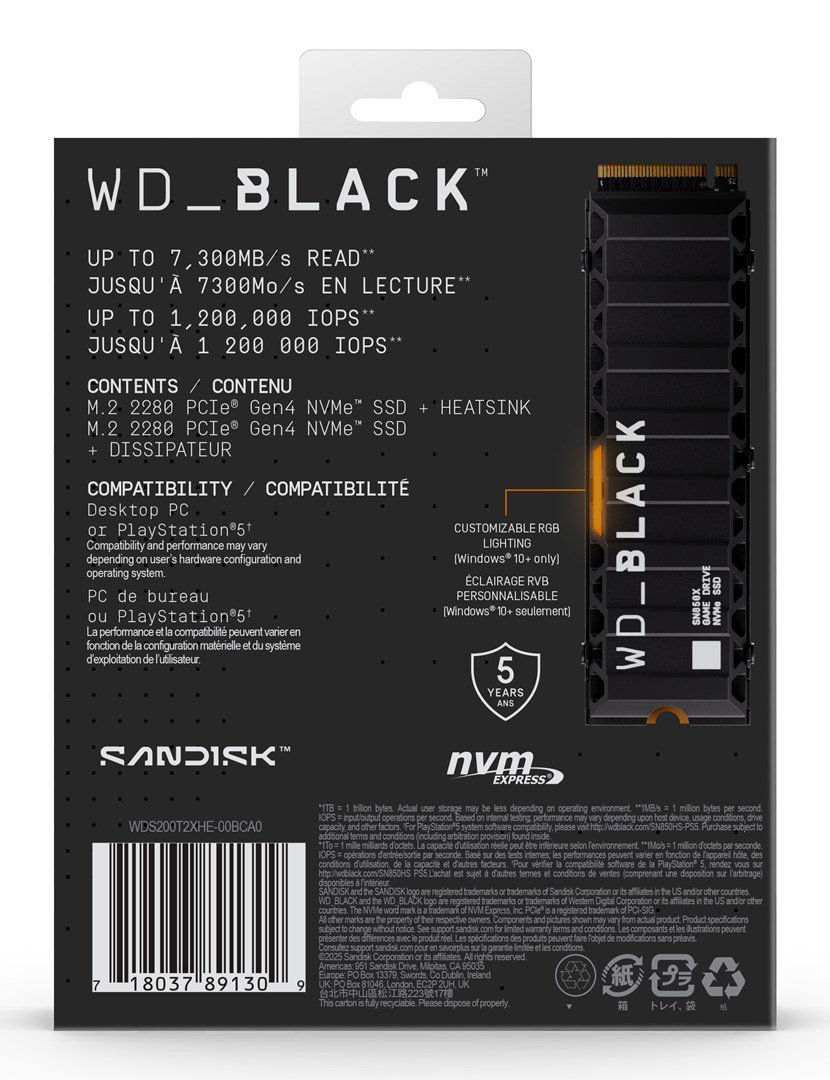 Western Digital Black WD_BLACK SN850X NVMe SSD POWERED BY SANDISK 2 TB, [With Heatsink]