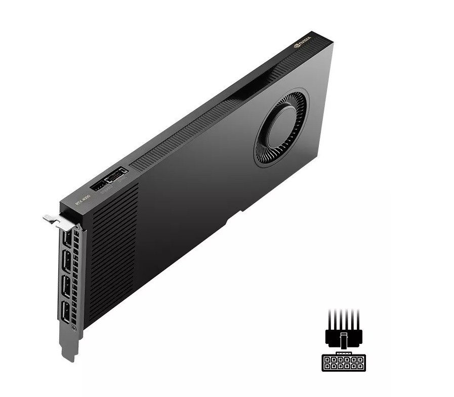 Graphics card PNY NVIDIA RTX 4000 Ada Generation, 20 GB GDDR6 160-bit, PCIe 4.0 x16, Single Slot, 4x DP 1.4a, ATX - ATX bracket, 1x 16-pin power supply cable, small box