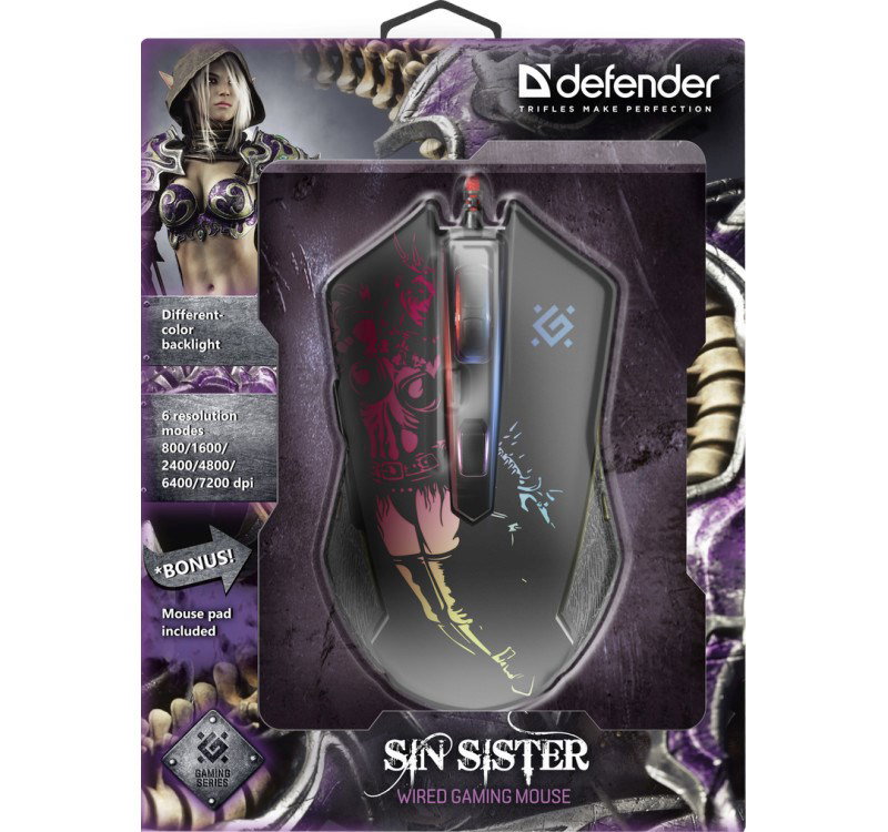Gaming, optic, wired mouse DEFENDER GM-933 SIN SISTER 7200dpi 6P RGB