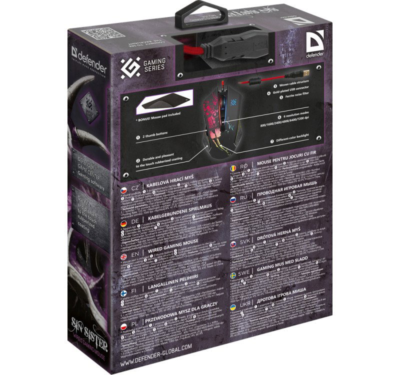 Gaming, optic, wired mouse DEFENDER GM-933 SIN SISTER 7200dpi 6P RGB
