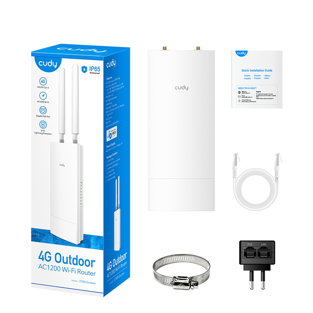 Cudy Indoor/Outdoor 4G Cat 6 AC1200 Wi-Fi Router, LT700 Outdoor 1.0 wireless router Gigabit Ethernet Dual-band (2.4 GHz 5 GHz) White