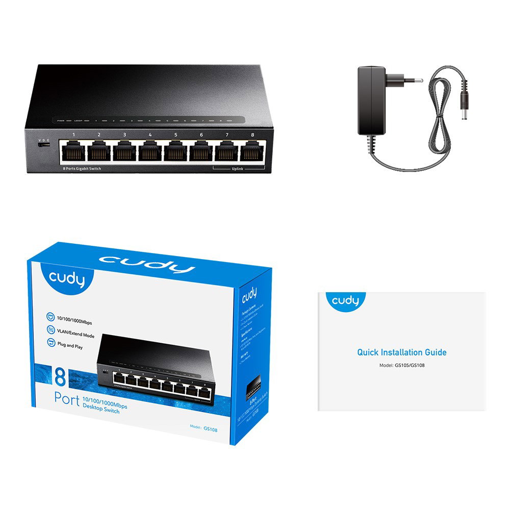 Cudy GS108 network switch Unmanaged Gigabit Ethernet (10/100/1000) Black