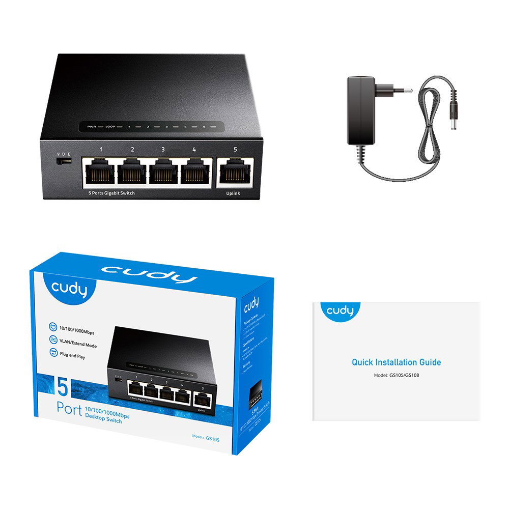 Cudy GS105 network switch Unmanaged Gigabit Ethernet (10/100/1000) Black