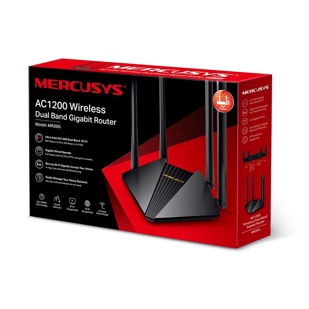 Mercusys MR30G wireless router Gigabit Ethernet Dual-band (2.4 GHz 5 GHz) Black