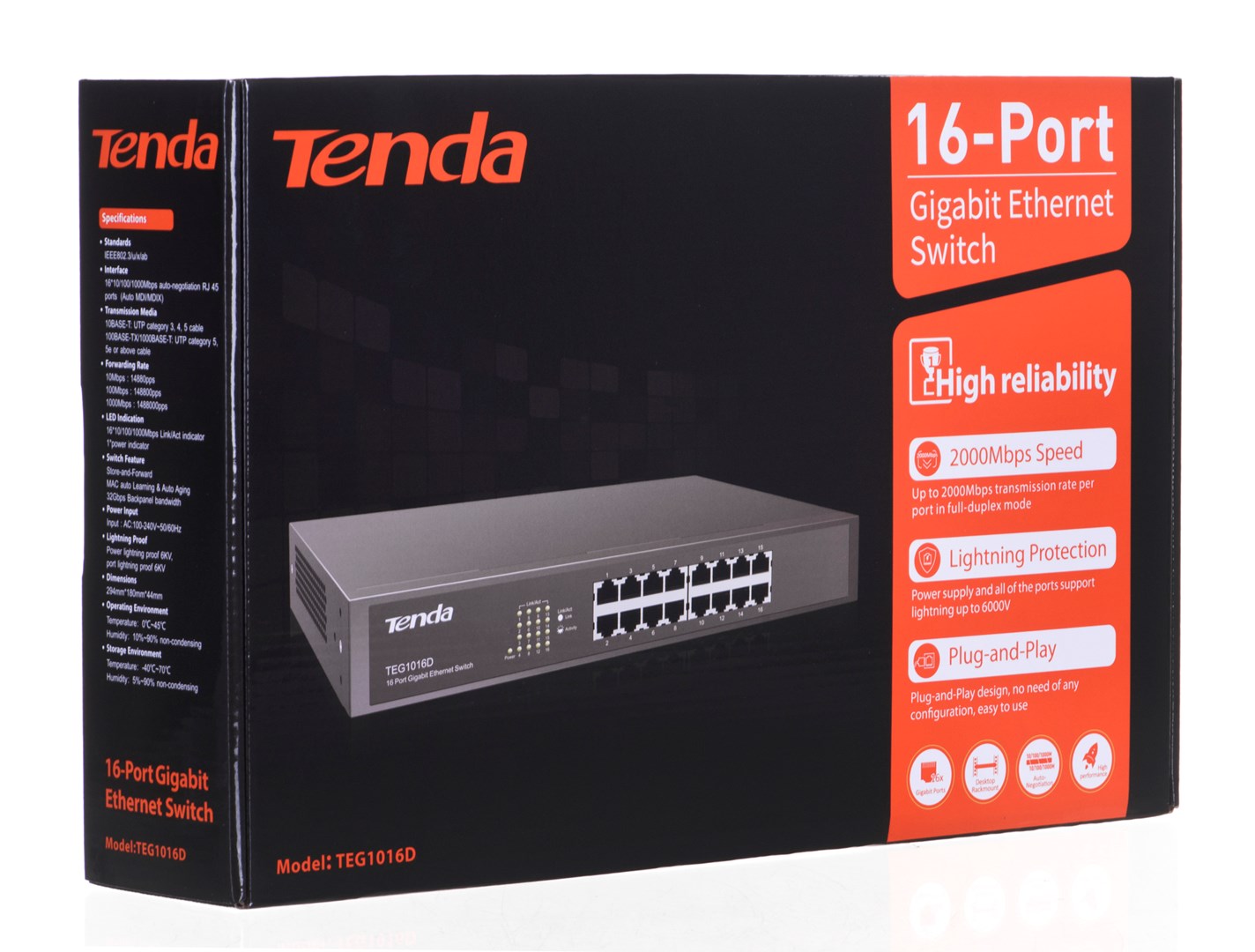 Tenda 16-port Gigabit Ethernet Switch Unmanaged Blue