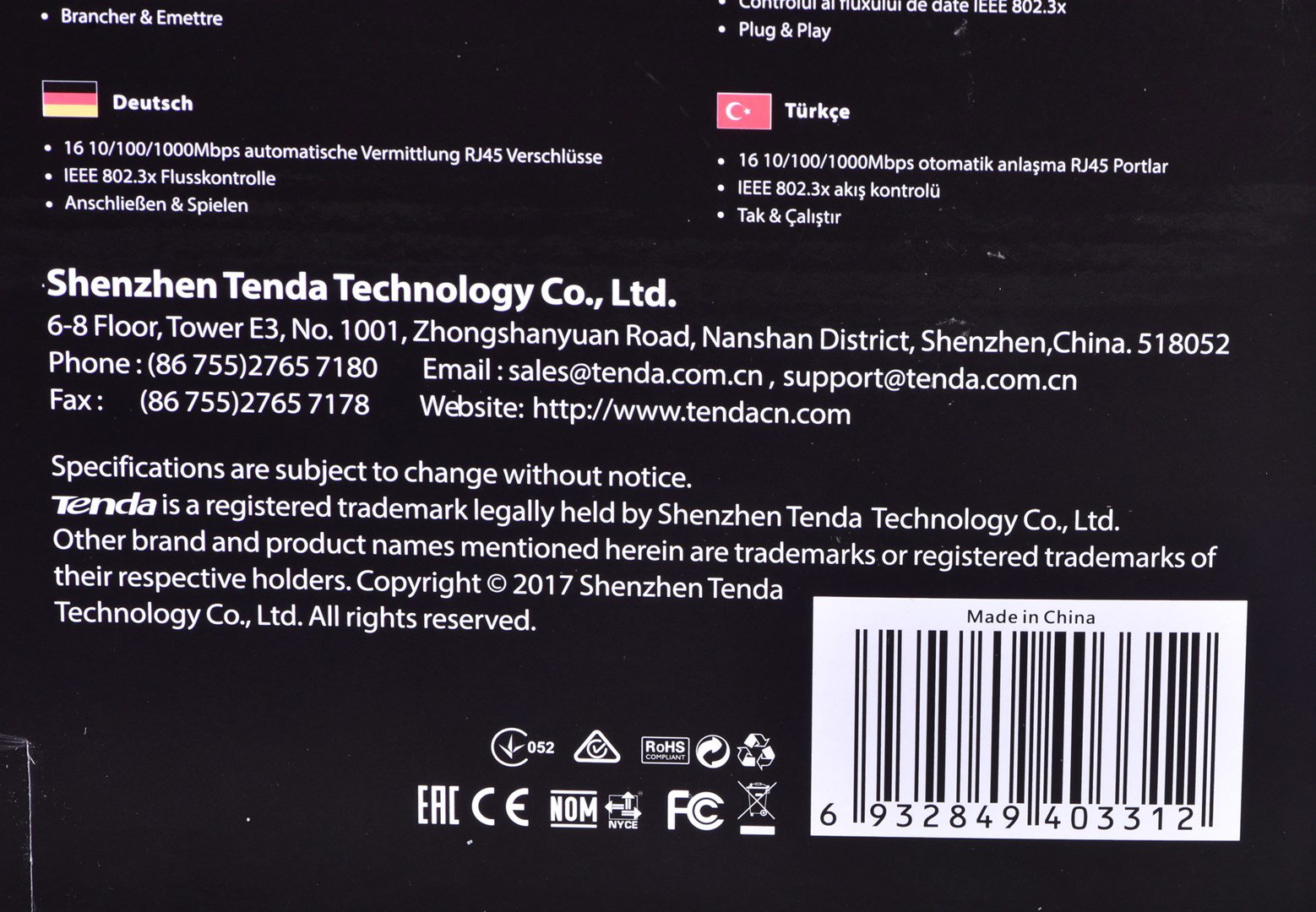 Tenda 16-port Gigabit Ethernet Switch Unmanaged Blue