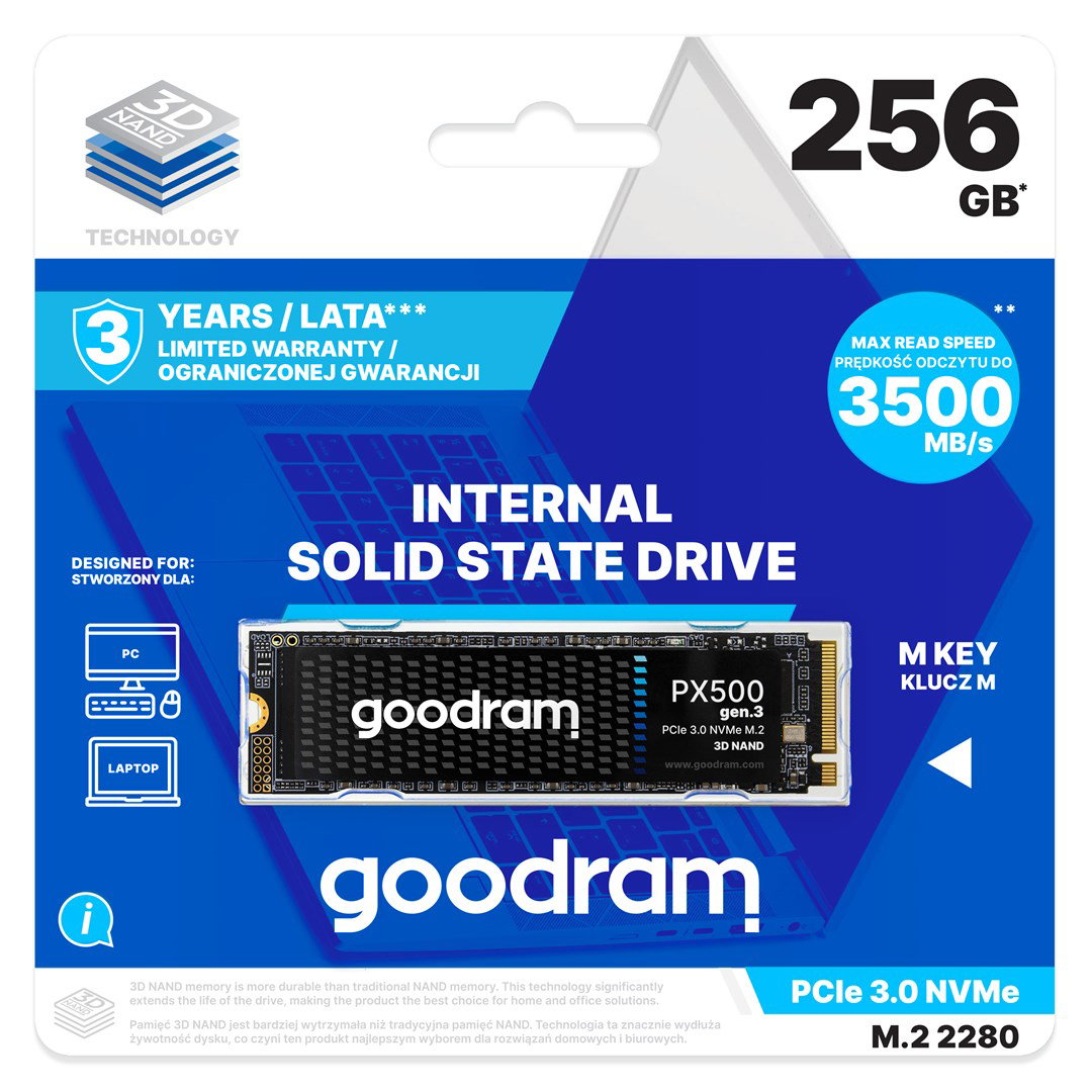 Goodram PX500 GEN.3 SSDPR-PX500-256-80-G3 internal solid state drive 256 GB M.2 PCI Express 3.0 NVMe 3D NAND