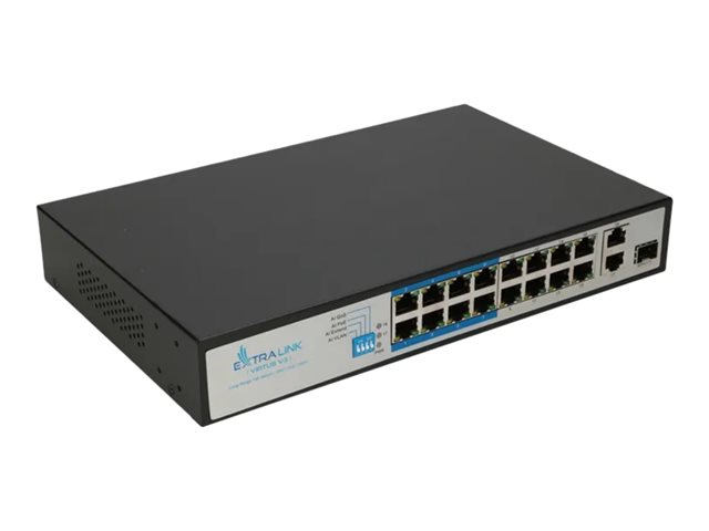 EXTRALINK EX.16101 VIRTUS V3 Switch PoE 16x 100Mb/s PoE/PoE+ 2x Gigabit RJ45 + 1x SFP PoE Budget 150W
