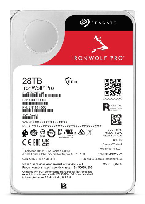 Seagate IronWolf Pro ST28000NT000 internal hard drive 28 TB 7200 RPM 512 MB 3.5 Serial ATA III