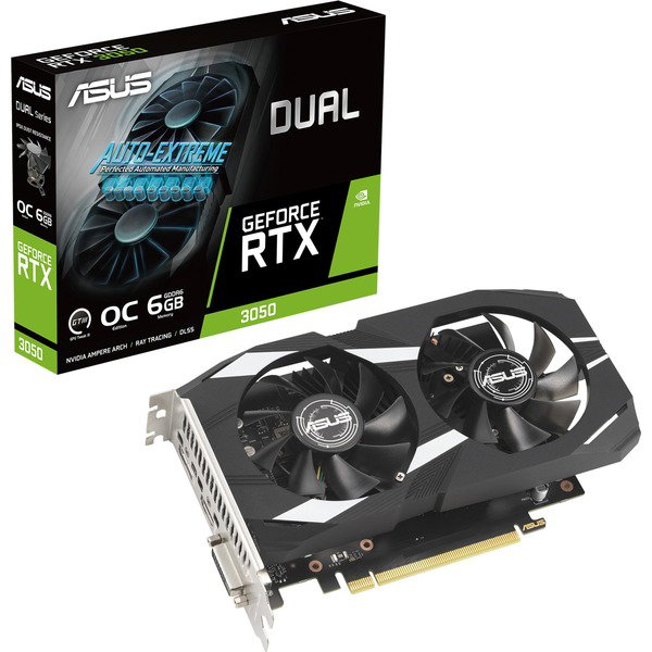 ASUS GeForce RTX 3050 DUAL OC, graphics card - 1x DisplayPort, 1x HDMI 2.1, 1x DVI-D
