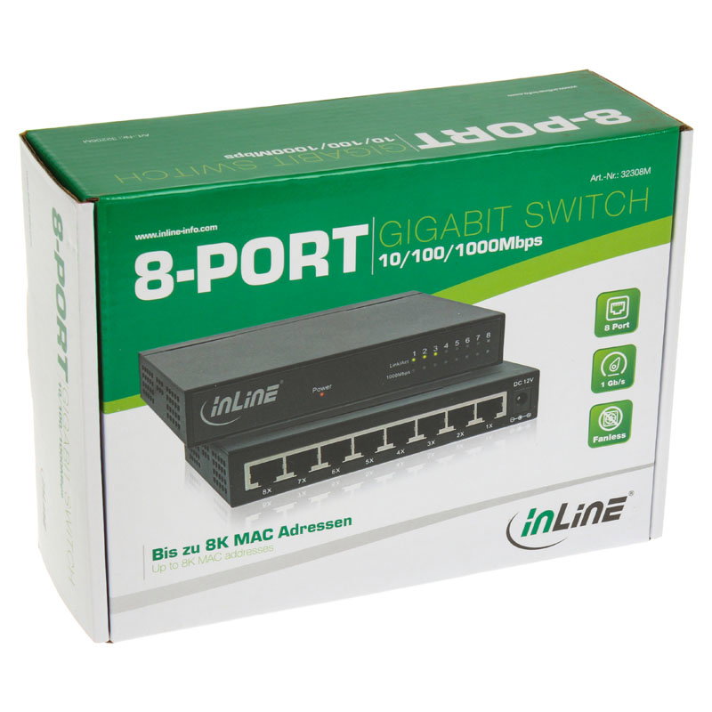 InLine Gigabit network Switch 8-Port, 1GBit/s, Desktop, fanlos