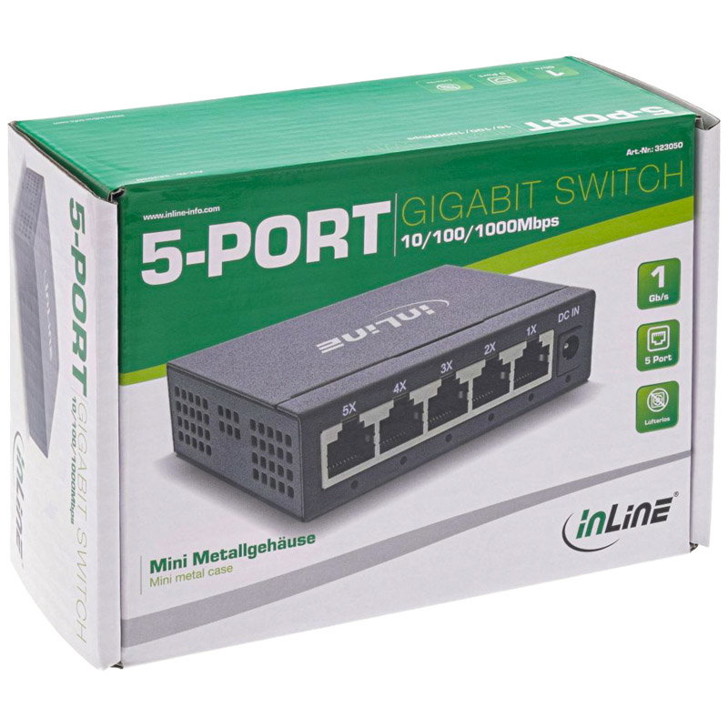 InLine Gigabit network Switch 5-Port, 1GBit/s, fanlos