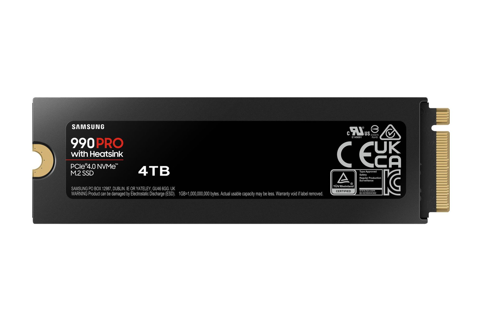 SSD SAMSUNG 990 PRO with Heatsink 4TB M.2 PCIe Gen4 NVMe TLC Write speed 6900 MBytes/sec Read speed 7450 MBytes/sec TBW 2400 TB MTBF 1500000 hours MZ-V9P4T0CW