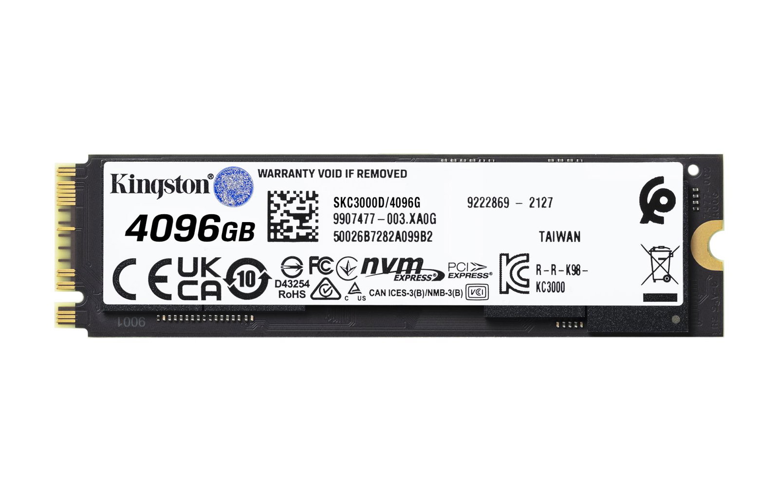 SSD KINGSTON KC3000 4TB M.2 PCIE NVMe 3D TLC Write speed 7000 MBytes/sec Read speed 7000 MBytes/sec 3.5mm MTBF 1800000 hours SKC3000D/4096G