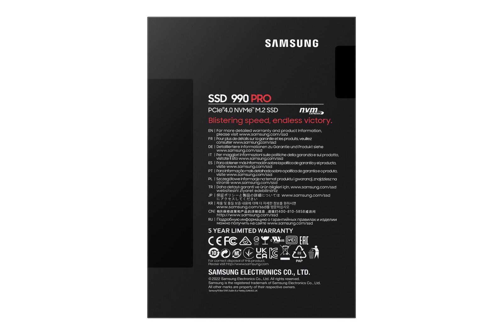 SSD SAMSUNG 990 PRO 4TB M.2 PCIe Gen4 NVMe TLC Write speed 6900 MBytes/sec Read speed 7450 MBytes/sec 2.3mm TBW 2400 TB MTBF 1500000 hours MZ-V9P4T0BW