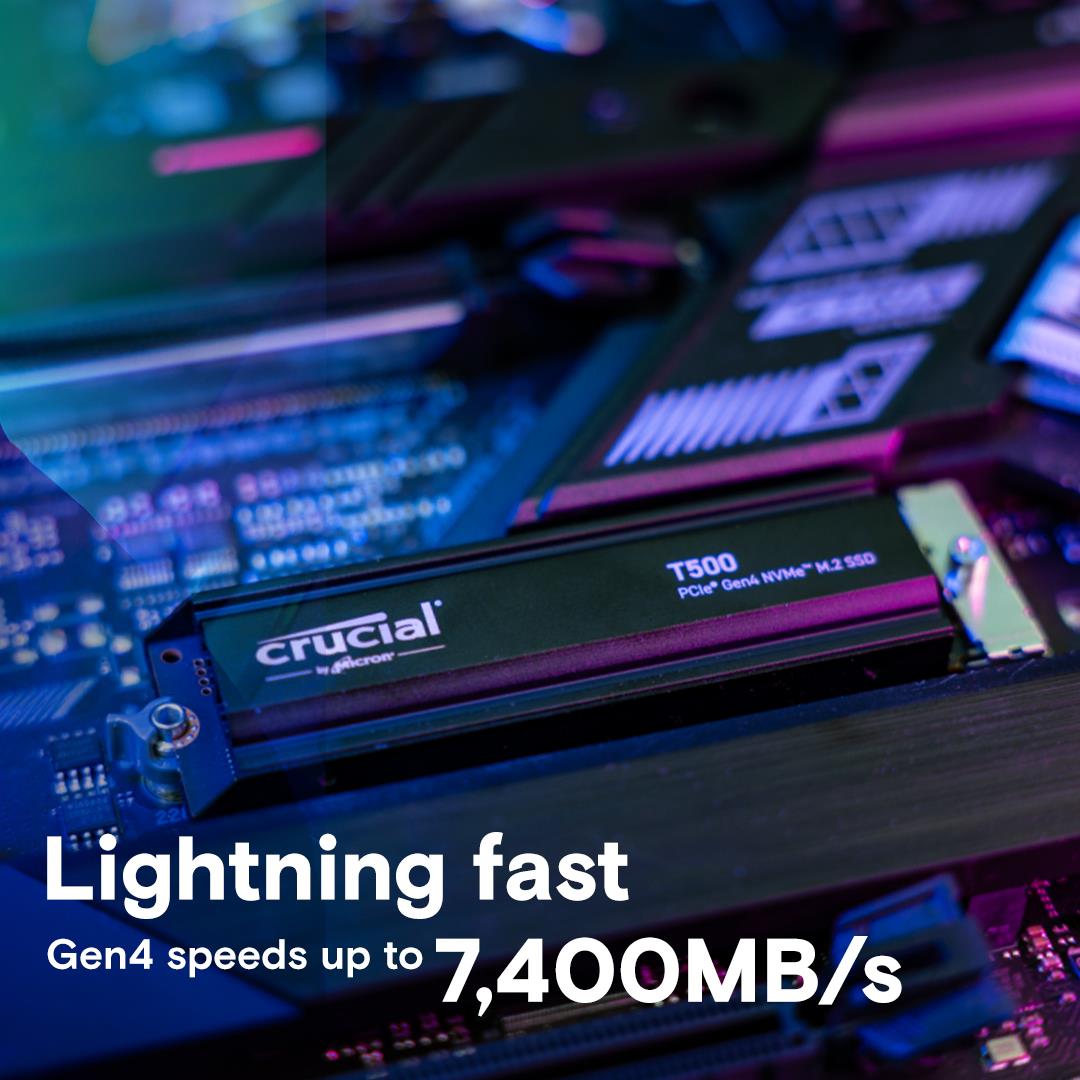 SSD CRUCIAL T500 4TB M.2 PCIe Gen4 NVMe 3D NAND Write speed 6900 MBytes/sec Read speed 7000 MBytes/sec TBW 2400 TB CT4000T500SSD5