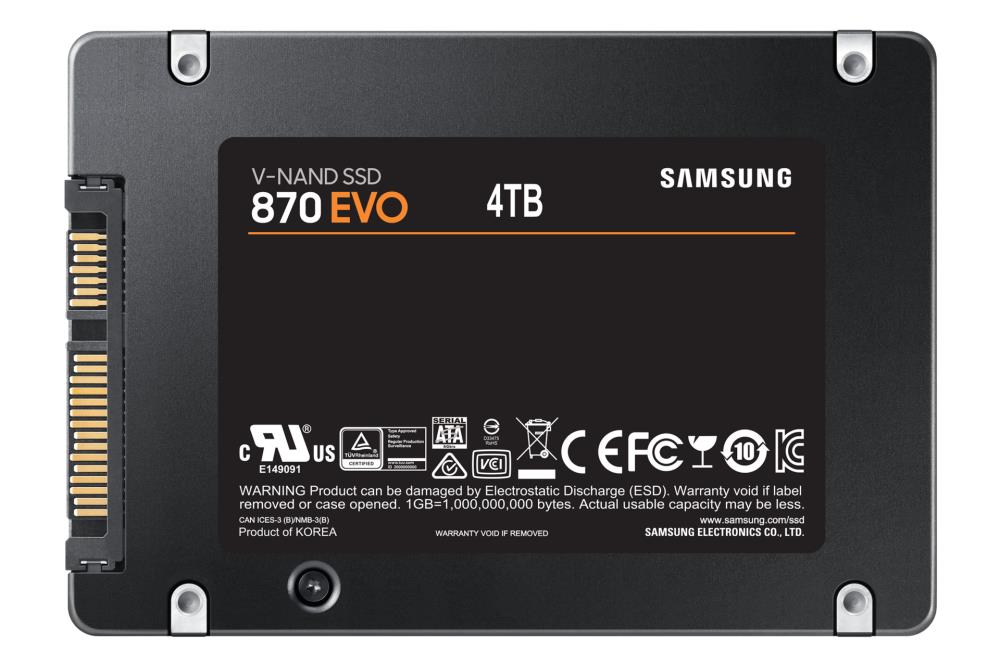 SSD SAMSUNG 870 EVO 4TB SATA SATA 3.0 MLC Write speed 530 MBytes/sec Read speed 560 MBytes/sec 2,5 TBW 2400 TB MTBF 1500000 hours MZ-77E4T0B/EU