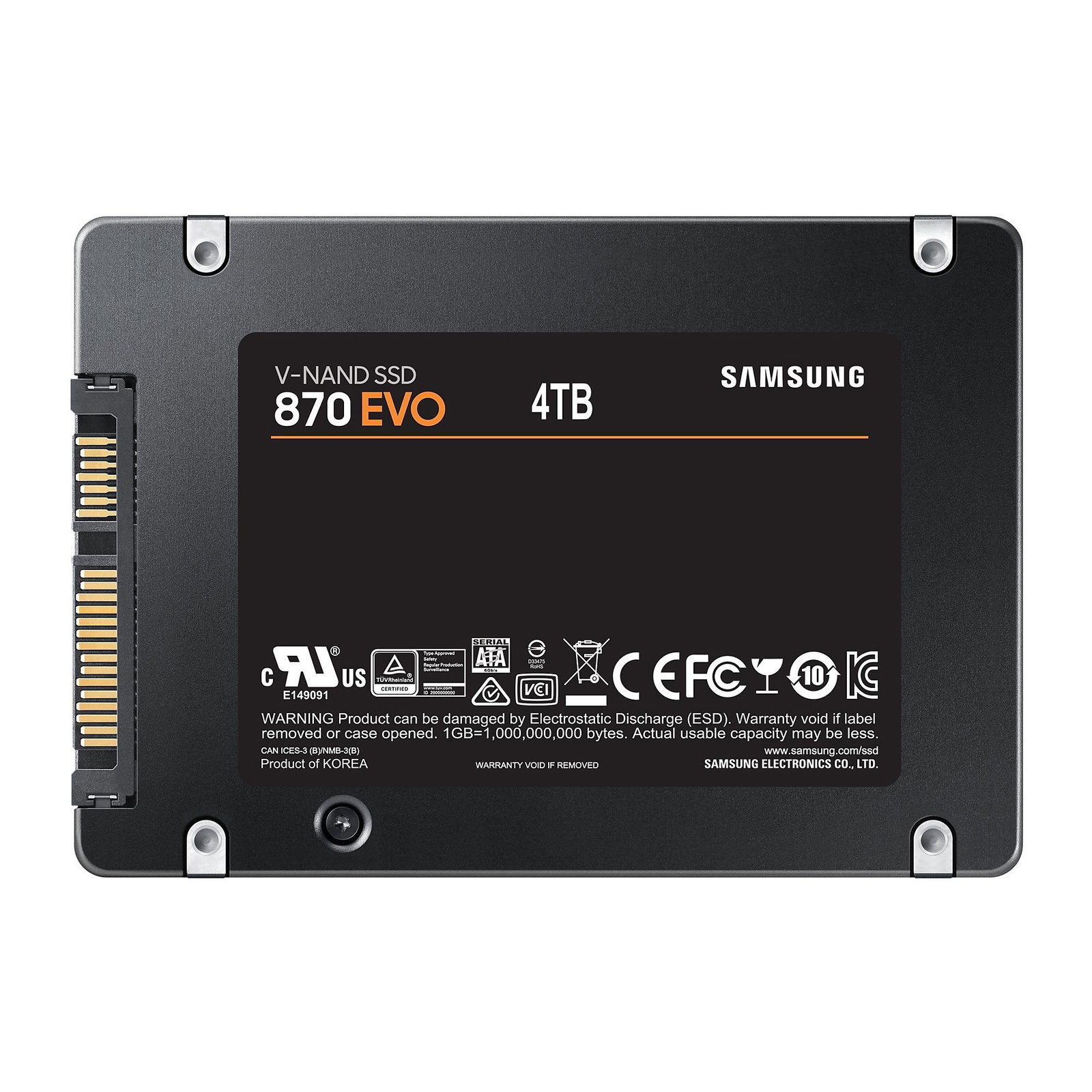 SSD SAMSUNG 870 EVO 4TB SATA SATA 3.0 MLC Write speed 530 MBytes/sec Read speed 560 MBytes/sec 2,5 TBW 2400 TB MTBF 1500000 hours MZ-77E4T0B/EU