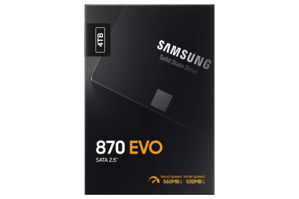 SSD SAMSUNG 870 EVO 4TB SATA SATA 3.0 MLC Write speed 530 MBytes/sec Read speed 560 MBytes/sec 2,5 TBW 2400 TB MTBF 1500000 hours MZ-77E4T0B/EU