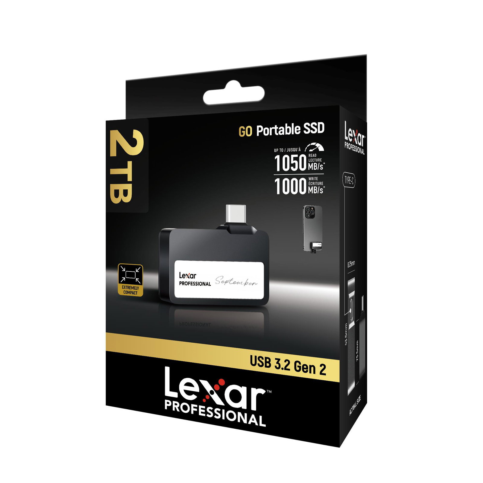External SSD LEXAR SL400 2TB USB-C Write speed 1000 MBytes/sec Read speed 1050 MBytes/sec LSL400X002T-RNBNG
