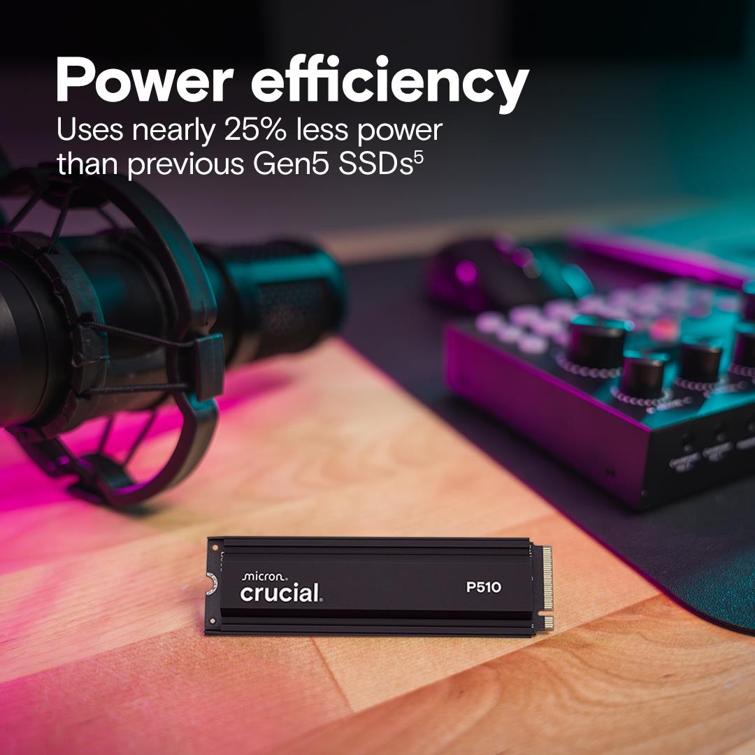 SSD CRUCIAL P510 2TB M.2 PCIe Gen5 NVMe TLC Write speed 8700 MBytes/sec Read speed 10000 MBytes/sec TBW 1200 TB CT2000P510SSD5