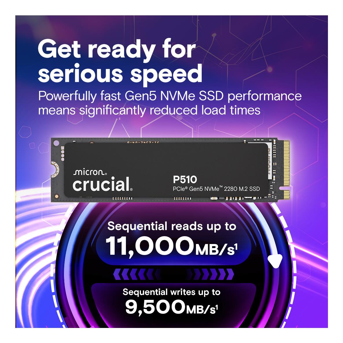 SSD CRUCIAL P510 2TB M.2 PCIe Gen5 NVMe TLC Write speed 8700 MBytes/sec Read speed 10000 MBytes/sec TBW 1200 TB CT2000P510SSD8