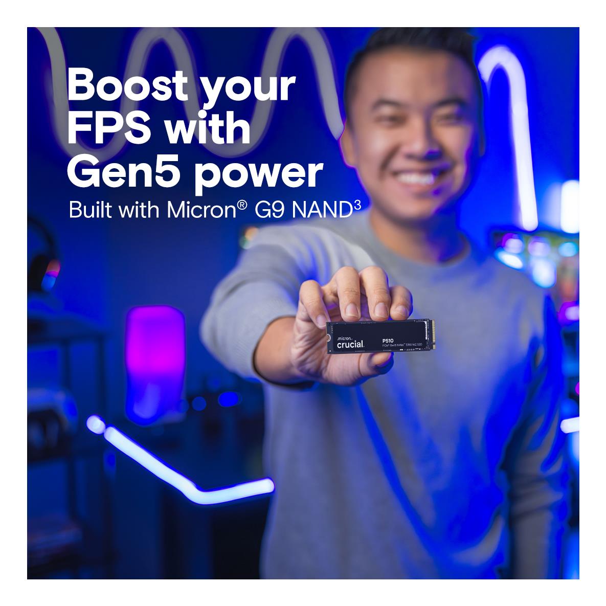 SSD CRUCIAL P510 2TB M.2 PCIe Gen5 NVMe TLC Write speed 8700 MBytes/sec Read speed 10000 MBytes/sec TBW 1200 TB CT2000P510SSD8