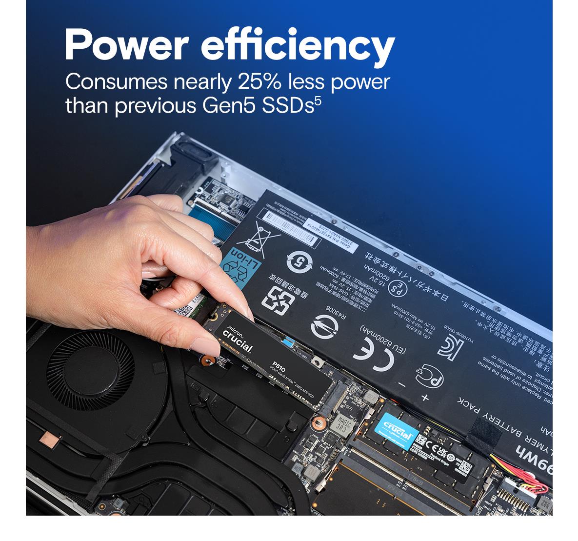 SSD CRUCIAL P510 2TB M.2 PCIe Gen5 NVMe TLC Write speed 8700 MBytes/sec Read speed 10000 MBytes/sec TBW 1200 TB CT2000P510SSD8