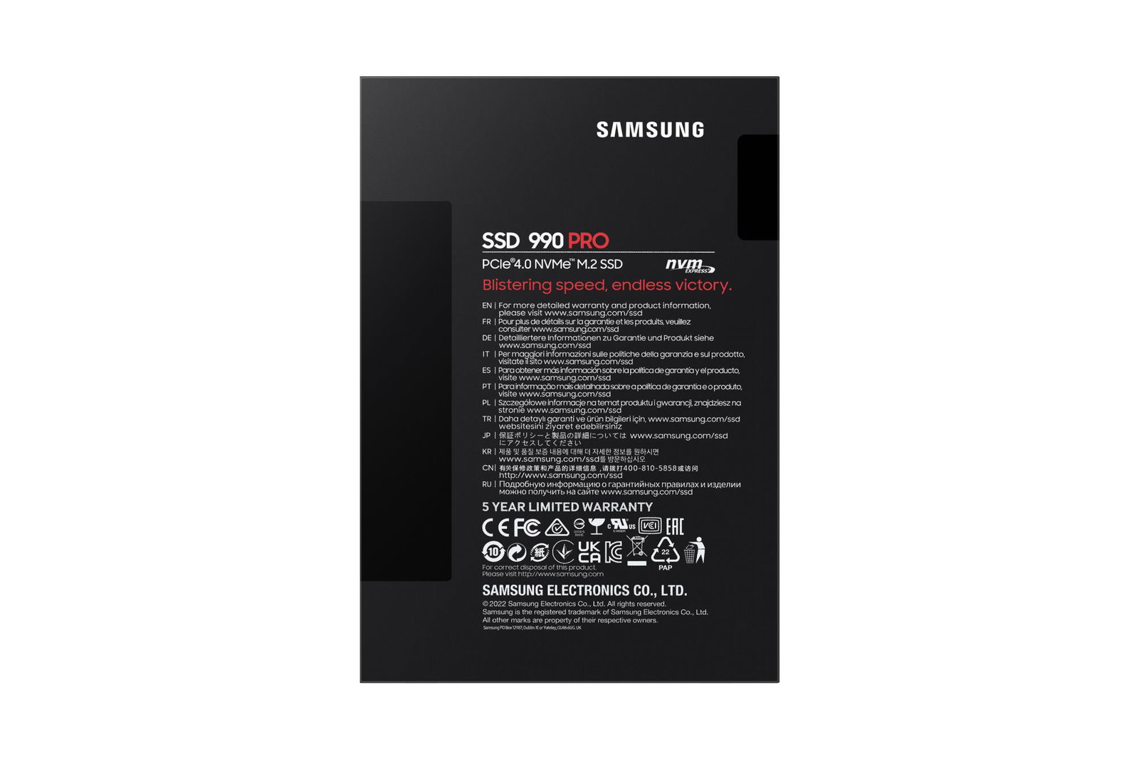 SSD SAMSUNG 990 PRO 2TB M.2 PCIE NVMe MLC Write speed 6900 MBytes/sec Read speed 7450 MBytes/sec 2.3mm TBW 1200 TB MTBF 1500000 hours MZ-V9P2T0BW