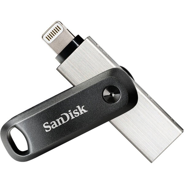SanDisk iXpand Go 128 GB, USB-Stick - black/silver, USB-A 3.2 Gen 1, Apple Lightning Connector