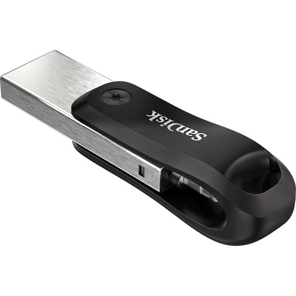 SanDisk iXpand Go 128 GB, USB-Stick - black/silver, USB-A 3.2 Gen 1, Apple Lightning Connector