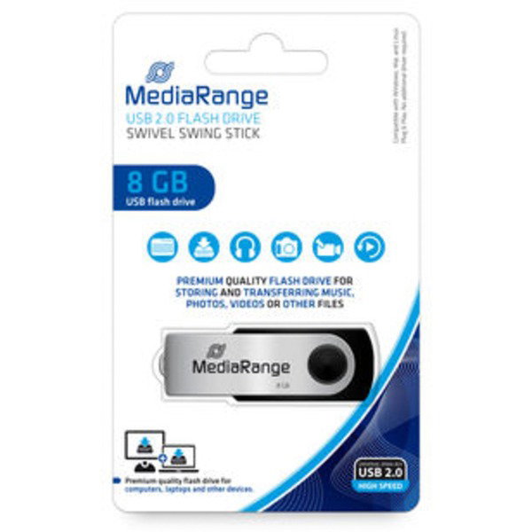 MediaRange Flexi-Drive 8 GB, USB-Stick - black/silver, USB-A 2.0, without Logo