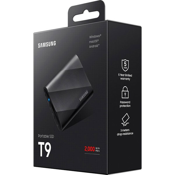 Samsung Portable SSD T9 2 TB, Externe SSD - black, USB 3.2 Gen 2x2 (20Gbps)