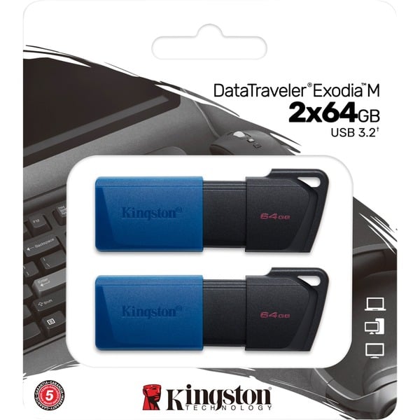 Kingston DataTraveler Exodia M 64 GB, USB-Stick - blue/black, USB-A 3.2 Gen 1, 2 Stck