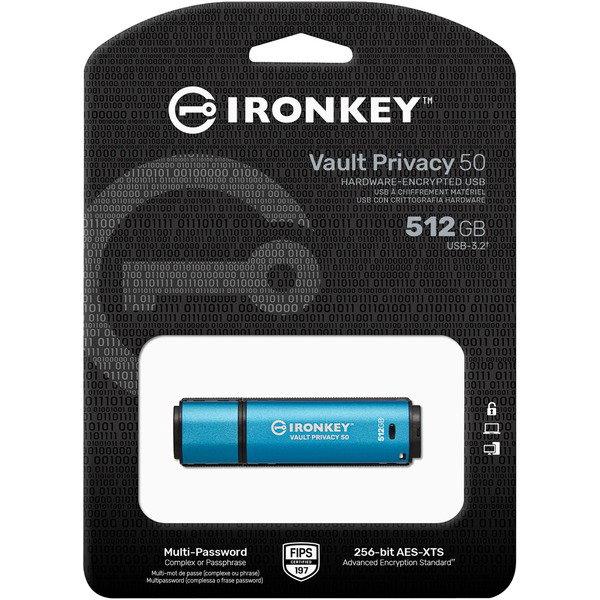 Kingston IronKey Vault Privacy 50 512 GB, USB-Stick - lightblue/black, USB-A 3.2 Gen 1